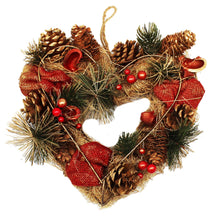 Laden Sie das Bild in den Galerie-Viewer, KAMACA Weihnachtskranz Türkranz in Herzform mit Deko wie Tannenzapfen und Beeren für Türen Fenster Treppengeländer Tischdeko Advent Weihnachten (Türkranz Herz 24 x 24 x 7 cm)
