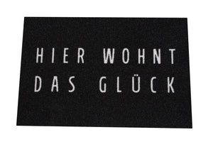 KAMACA Fußmatte Schmutzfangmatte mit Spruch Hier wohnt das Glück 40x60 cm rutschfest originelle Begrüßung an der Wohnungstür (Türmatte Glück 40x60)