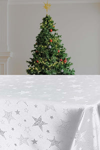 Lotus Effekt Tischdecke MAGIC STARS 150x250 cm in weiss mit Sternen Motiv FLECKSCHUTZ Winter Weihnachten