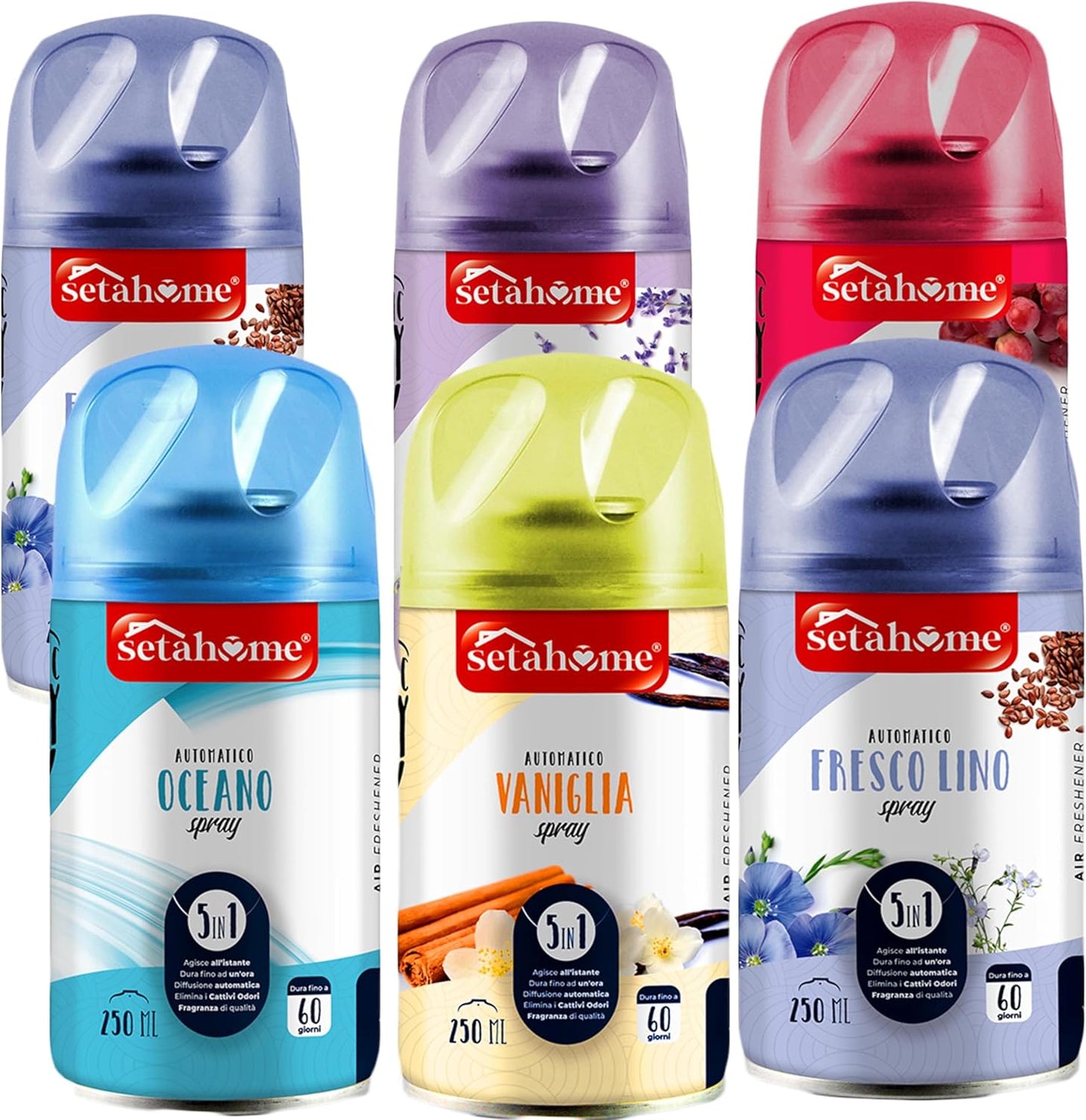 setahome 6 x Nachfüller MIX 250 ml für automatische Duftsprays, geeignet für z.B. Air Wick Freshmatic und Glade