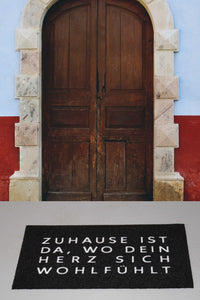 KAMACA Fußmatte Schmutzfangmatte mit Spruch Zuhause ist da, wo dein Herz sich wohlfühlt 40x60 cm rutschfest originelle Begrüßung an der Wohnungstür (Türmatte Herz 40x60)