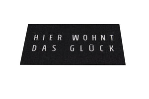 KAMACA Fußmatte Schmutzfangmatte mit Spruch Hier wohnt das Glück 40x60 cm rutschfest originelle Begrüßung an der Wohnungstür (Türmatte Glück 40x60)