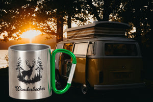 KAMACA Edelstahl Thermobecher Camping Tasse 200 ml mit Karabiner-Henkel Metall-Becher für  Camping & Outdoor Wandern Trekking Campen Silber (Wander - Becher)