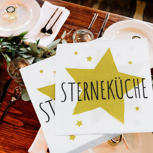 KAMACA 80 Servietten Papierservietten mit Spruch „Sterneküche" stillvolle Tischdeko Feier Fest Weihnachten