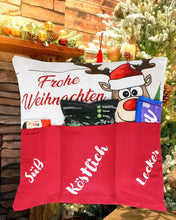 Laden Sie das Bild in den Galerie-Viewer, KAMACA Originelles Dekokissen Weihnachtskissen Kissen mit 3 Taschen zum selber Befüllen Größe 43x43 cm tolles Geschenk Weihnachten Nikolaus (Elch Ole)
