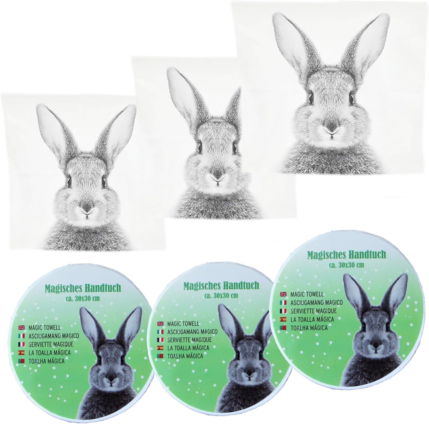 6er Set Magisches Handtuch HASE Baumwolle Zaubertuch für Kinder Zauberhandtuch Mitgebsel Geschenkidee Kindergeburtstag Geschenk Ostern