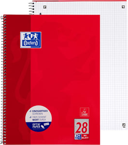 3er Set OXFORD Schule Collegeblock A4 28 rot  (220 x 295 mm), 80 Blatt, kariert Doppelrand, 90 g/m², 4fach gelocht