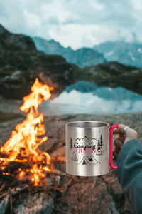 KAMACA Edelstahl Thermobecher Camping Tasse 200 ml mit Karabiner-Henkel Metall-Becher für  Camping & Outdoor Wandern Trekking Campen Silber (Camping Queen)