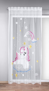 Gardine PONY mit verdeckten Schlaufen und Gardinenband Kinderzimmer Voile Weiss transparent Fertiggardine mit wundervollem Motiv Kindergardine HxB 245 x 140 cm