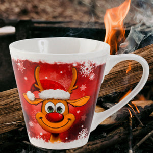 KAMACA Kaffeebecher Becher Tasse Weihnachtstasse für einen lieben Menschen tolles Geschenk Kollegen Büro Alltag Winter Weihnachten (Lustiges Rentier)