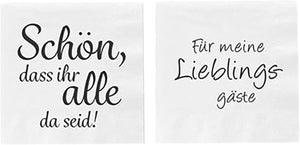 KAMACA 80 Servietten Papierservietten mit Spruch „Für meine Lieblingsgäste" und „Schön, dass ihr alle da seid" stillvolle Tischdeko Feier Fest Geburtstag