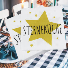 Laden Sie das Bild in den Galerie-Viewer, KAMACA 80 Servietten Papierservietten mit Spruch „Sterneküche&quot; stillvolle Tischdeko Feier Fest Weihnachten
