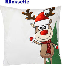 Laden Sie das Bild in den Galerie-Viewer, KAMACA Originelles Dekokissen Weihnachtskissen Kissen mit 3 Taschen zum selber Befüllen Größe 43x43 cm tolles Geschenk Weihnachten Nikolaus (Elch Ole)
