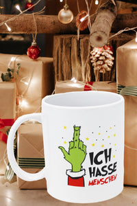 KAMACA Kaffeebecher Becher Lustige Tasse Weihnachts - Muffel Sarkasmus witzig tolles Geschenk lieben Menschen Kollegen Büro Weihnachten (Ich hasse Menschen)