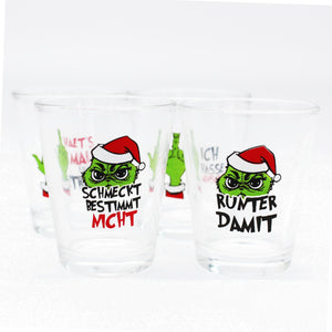 KAMACA 8x Lustige Schnapspinnchen aus Glas Schnapsgläser Shotgläser Pinnchen-Glas mit Spruch  wie "Halt's Maul und trink"  Winter Weihnachten (8er Set Schnaps Pinnchen Festtags Muffel 4cl)