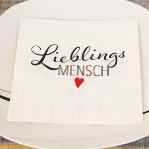 KAMACA 80 Servietten Papierservietten mit Spruch „Lieblingsmensch" stillvolle Tischdeko Feier Fest Weihnachten