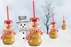 KAMACA 4er Set Trinkbecher als Schneemann geformte Trinkgläser mit Schraubverschluss und Strohhalm für dein Lieblingsgetränk Winter Weihnachten (4er Set Schneemann Trinkglas)