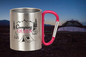 KAMACA Edelstahl Thermobecher Camping Tasse 200 ml mit Karabiner-Henkel Metall-Becher für  Camping & Outdoor Wandern Trekking Campen Silber (Camping Queen)