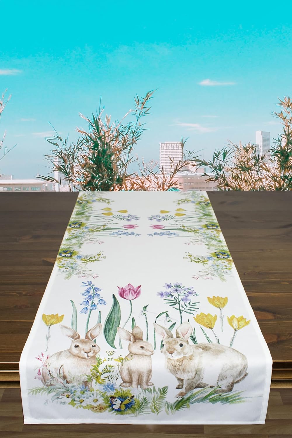 Tischläufer HASEN - FAMILIE Frühling Ostern 40x140 cm Oster Dekor Bunt Waschbar Küche Esstisch Tisch Dekoration