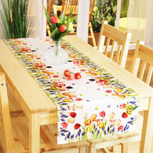 Laden Sie das Bild in den Galerie-Viewer, Tischläufer 40x140 cm TULPEN UND SCHMETTERLINGE Druck-Motiv mit Blumen Frühling Sommer
