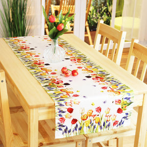 Tischläufer 40x140 cm TULPEN UND SCHMETTERLINGE Druck-Motiv mit Blumen Frühling Sommer