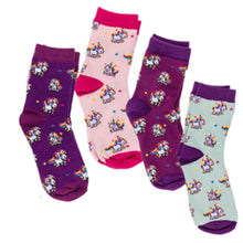 Laden Sie das Bild in den Galerie-Viewer, KAMACA 4er Set Paar Magische Socken für Kinder Kindersocken mit Baumwolle Party Mitgebsel Kindergeburtstag Magic Socks (4er Set Kindersocken Comic Einhorn)
