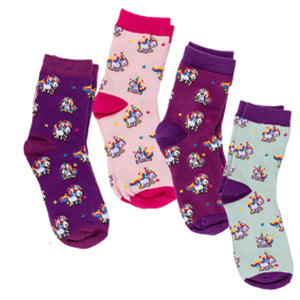 KAMACA 4er Set Paar Magische Socken für Kinder Kindersocken mit Baumwolle Party Mitgebsel Kindergeburtstag Magic Socks (4er Set Kindersocken Comic Einhorn)