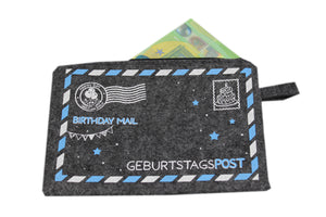 KAMACA 3er Set Geldgeschenkverpackung mit Sprüchen für Geldgeschenke kleine Geschenke Geschenkverpackung Geld Gutschein Geburtstag (3er Set Filz Geburtstagspost)