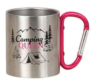 KAMACA Edelstahl Thermobecher Camping Tasse 200 ml mit Karabiner-Henkel Metall-Becher für  Camping & Outdoor Wandern Trekking Campen Silber (Camping Queen)