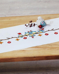 KAMACA Stickpackung Kreuzstich vorgezeichnet Baumwolle komplettes Stickset mit Stickvorlage Stickerei-Kit zum Selbersticken Erwachsene (Lustige Weihnachts – Vögel TL 40x100 cm)