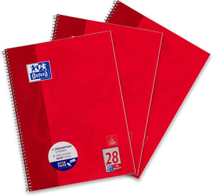 3er Set OXFORD Schule Collegeblock A4 28 rot  (220 x 295 mm), 80 Blatt, kariert Doppelrand, 90 g/m², 4fach gelocht