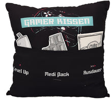 Laden Sie das Bild in den Galerie-Viewer, Originelles Dekokissen GAMERKISSEN Kissen mit 3 Taschen zum selber Befüllen Größe 43x43 cm tolles Geschenk für ein gelungen Sofaabend Filmabend Öko Tex
