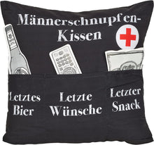 Laden Sie das Bild in den Galerie-Viewer, Dekokissen MÄNNERSCHNUPFEN Kissen mit 3 Taschen zum selber Befüllen Größe 43x43 cm tolles Geschenk für einen lieben Menschen
