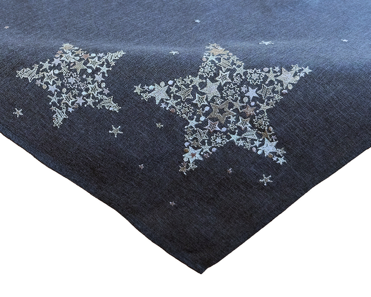 Tischdecke 85x85 cm Sternen Zauber in anthrazit mit bezaubernder Stickerei in silber - ein Eyecatcher in Herbst Winter Weihnachten