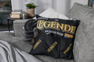 Dekokissen RENTNER Kissen mit 3 Taschen zum selber Befüllen Größe 43x43 cm tolles Geschenk für einen lieben Menschen Ruhestand