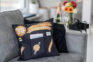 Dekokissen 30. GEBURTSTAG Kissen mit 3 Taschen zum selber Befüllen Größe 43x43 cm tolles Geschenk zum Geburtstag