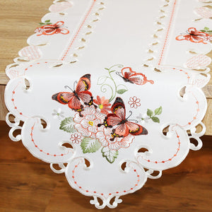 Tischläufer 40x140 cm Lovely Butterflies bestickte Schmetterlinge und Blumen Filigrane Stickerei Eyecatcher in Frühling Sommer