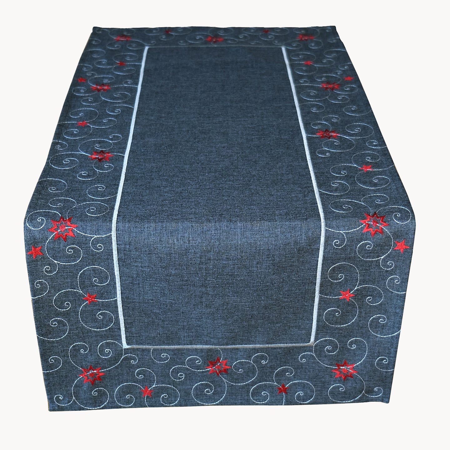 Tischläufer 40x85 cm WEIHNACHTSMOTIVE in anthrazit mit bezaubernder Stickerei in grau silber rot - ein Eyecatcher in Herbst Winter Weihnachten