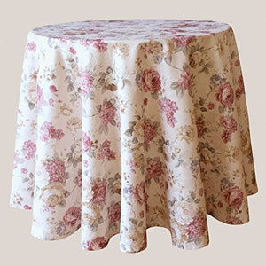 Tischdecke ROMANTIC ROSES 130 cm rund creme rose mit Baumwolle Markenqualität