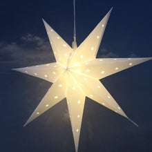 Laden Sie das Bild in den Galerie-Viewer, Großer leuchtender LED Stern OUTDOOR LED Außenstern WEISS 60 cm Durchmesser BRIGHT SHINING STAR mit 12 warm white LED mit TIMER Advent Winter Weihnachten
