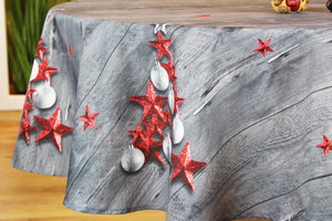 Tischdecke 160 cm rund RED STARS hochwertiges Druck-Motiv mit weihnachtlichen Motiven mit LOTUS EFFEKT FLECKSCHUTZ ein Schmuckstück zu Winter Advent Weihnachten