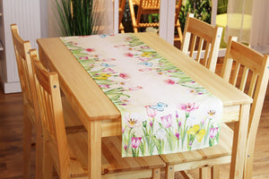 Tischläufer TULPENPRACHT 40x140 cm Tischdecke Frühling Sommer Bunt Blumen Waschbar Küche Esstisch Dekor waschbare Tisch Dekoration