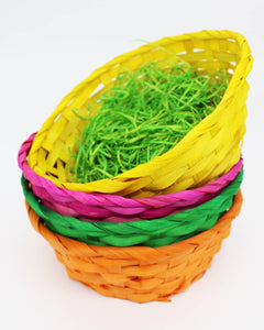 4er Set Körbe aus Bast BUNT mit Deko Gras bunte Bastkörbe in 4 Farben rund Größe je 22,5 x 7,5 tolle Dekoration zu Ostern Osterkorb