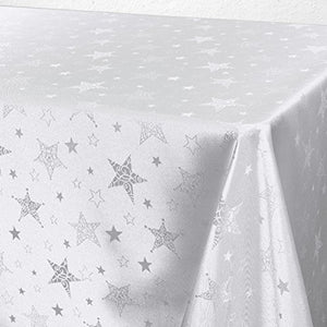 Lotus Effekt Tischdecke MAGIC STARS 130x160 cm in weiss mit Sternen Motiv FLECKSCHUTZ Winter Weihnachten