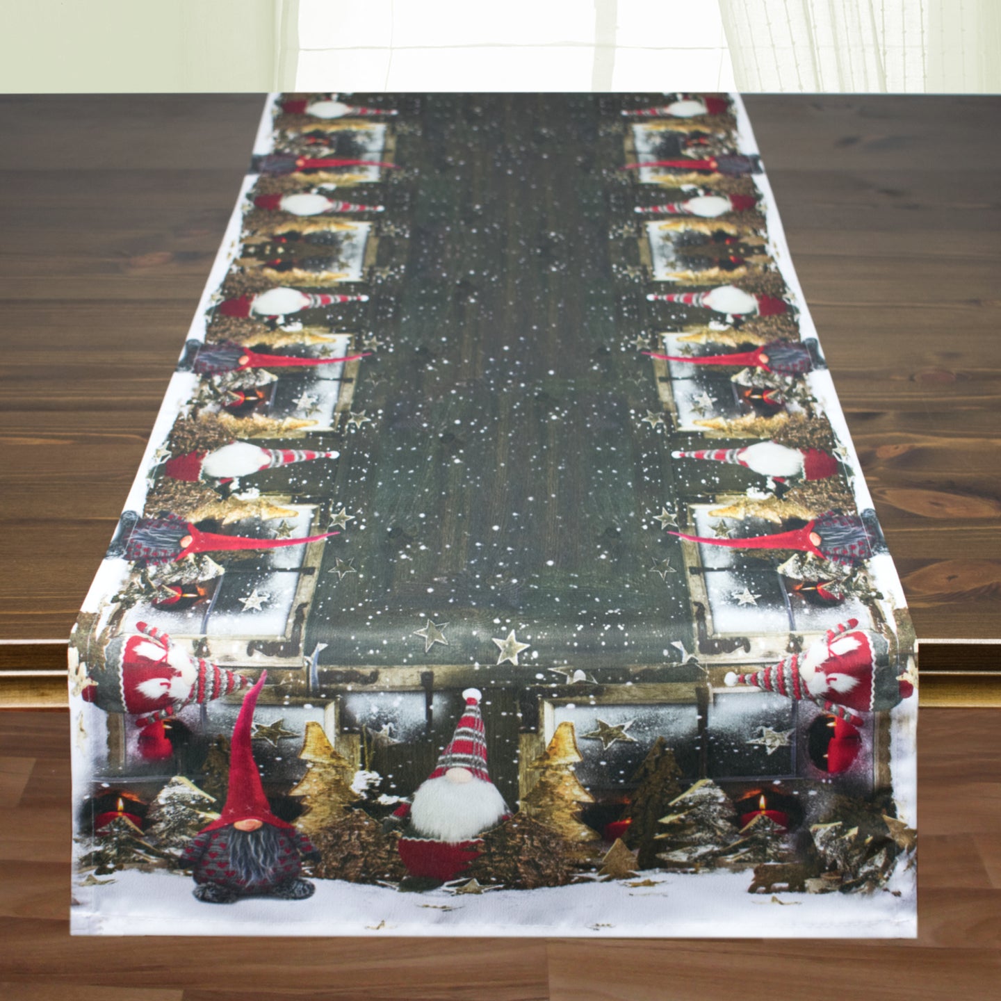 Tischläufer 40x140 cm WICHTEL hochwertiges Druck-Motiv mit weihnachtlichen Motiven ein Schmuckstück zu Winter Advent Weihnachten