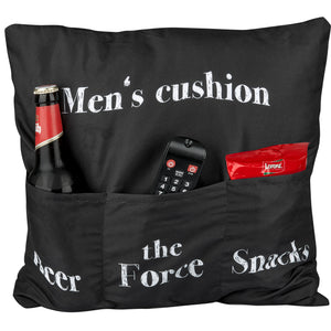 Dekokissen MEN'S CUSHION Kissen mit 3 Taschen zum selber Befüllen Größe 43x43 cm tolles Geschenk für ein gelungen Sofaabend Filmabend Öko Tex