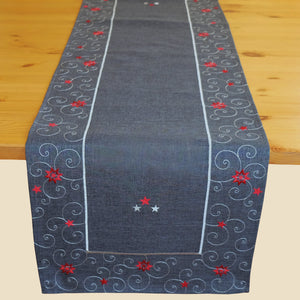 Tischläufer 40x140 cm WEIHNACHTSMOTIVE in anthrazit mit bezaubernder Stickerei in grau silber rot - ein Eyecatcher in Herbst Winter Weihnachten