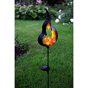XL LED SOLAR Gartenstab Wegeleuchte Gartenleuchte FLAMME Metallstab mit beleuchteten Acryl-Kugel mit 1 Amber LED SOLARPANEL inklusive Erdspieß