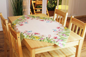 Tischdecke TULPENPRACHT 85x85 cm Tischdecke Frühling Sommer Bunt Blumen Waschbar Küche Esstisch Dekor waschbare Tisch Dekoration
