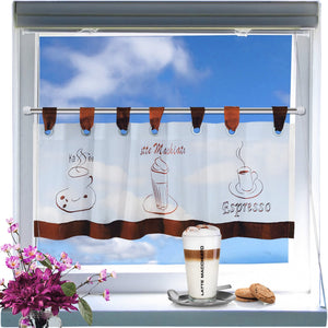 Bistrogardine Küchengardine Kurzstore COFFEE TIME weißes Voile 40 x 120 Scheibengardine Küche